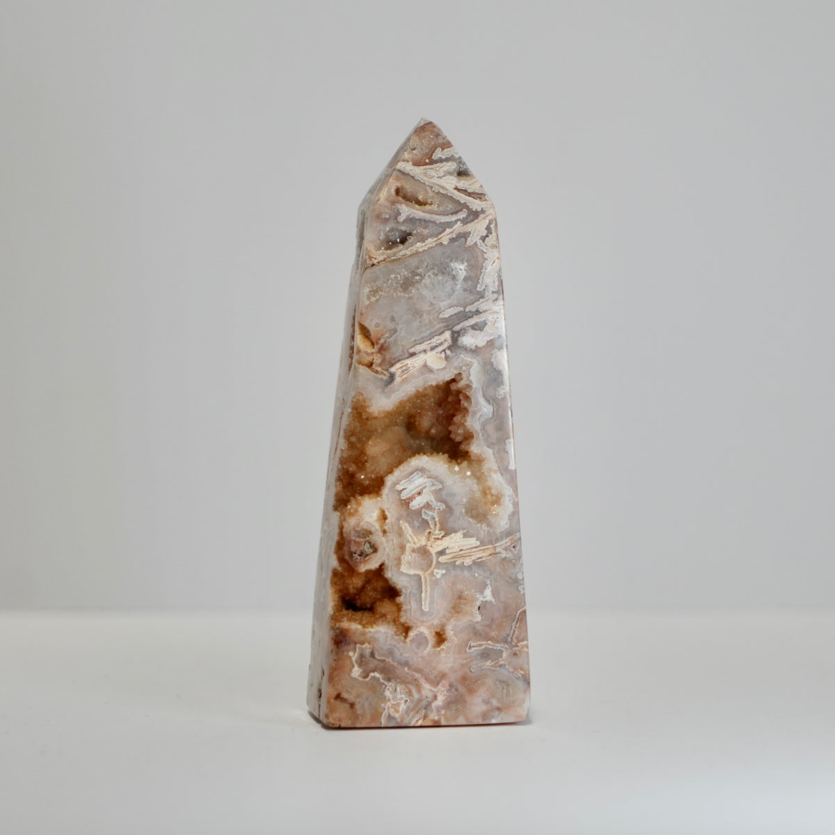 Agate Tower with Natural Quartz/Chalcedony Geodes #111