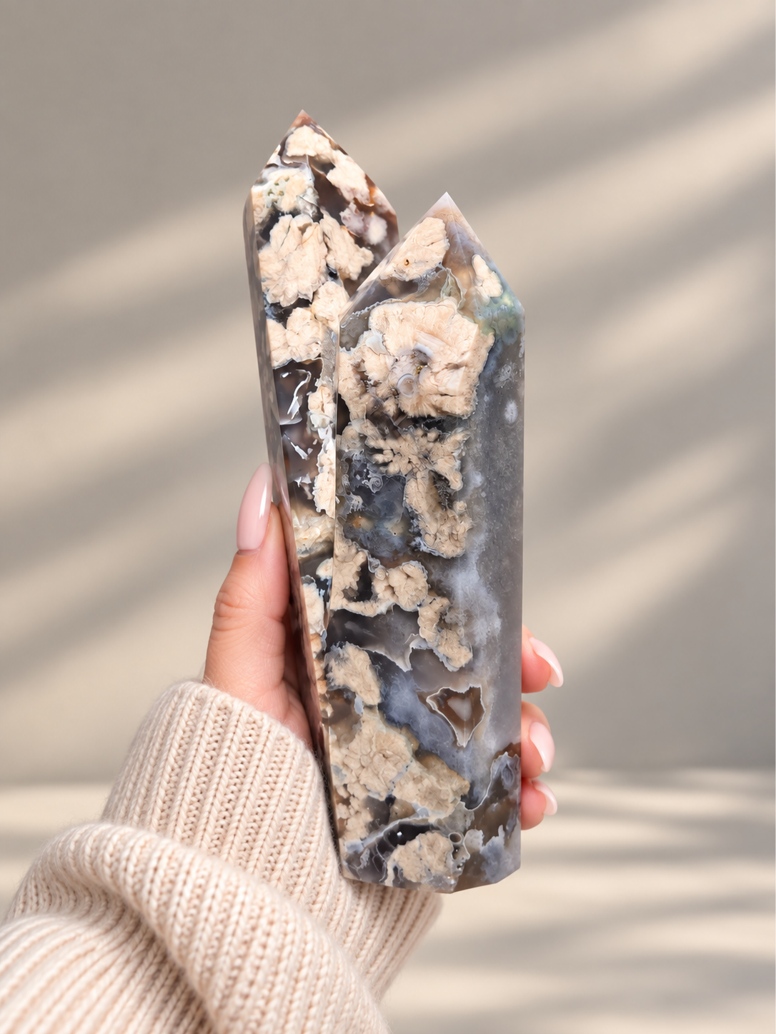 Black Flower Agate Twin Tower | Sakura Flower Agate | Blue Flower Agate - 1.158kg