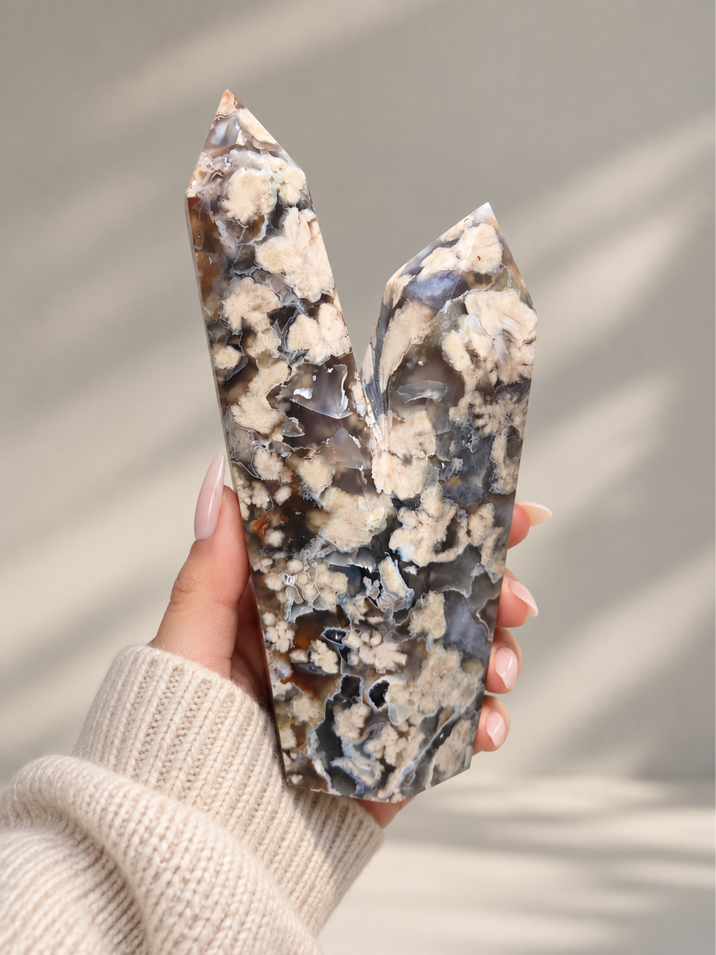 Black Flower Agate Twin Tower | Sakura Flower Agate | Blue Flower Agate - 1.158kg