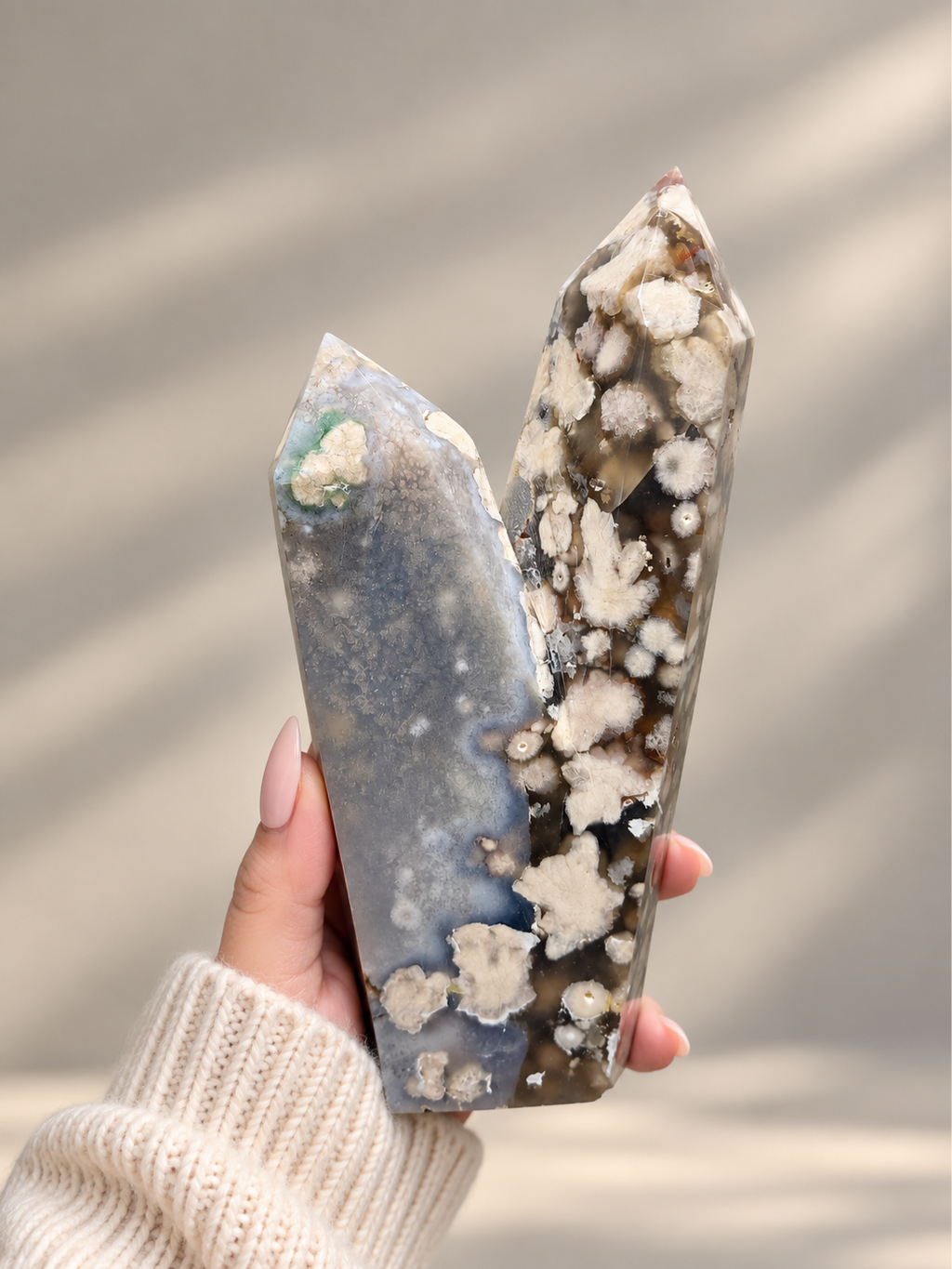 Black Flower Agate Twin Tower | Sakura Flower Agate | Blue Flower Agate - 1.158kg