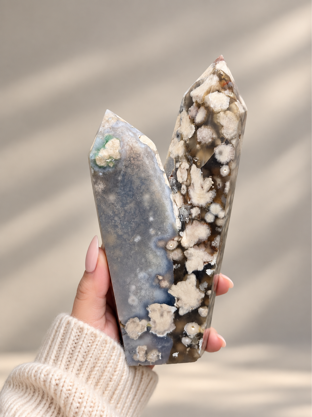 Black Flower Agate Twin Tower | Sakura Flower Agate | Blue Flower Agate - 1.158kg